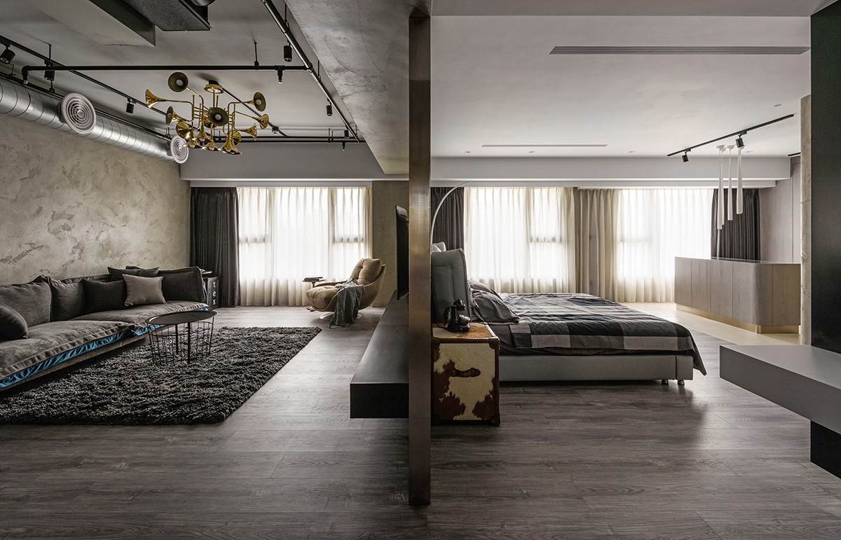 工业风风格家装设计室内装修效果图-客厅卧室 工业风风格家装设计室内装修效果图-客厅卧室